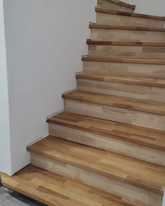 Wooden stair treads installed on a staircase